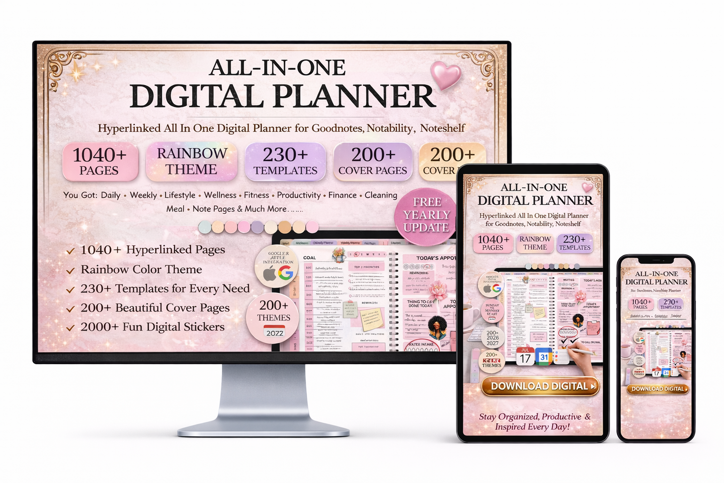 Digital Journal Blueprint Daily Weekly Monthly Planner for Organization Reflection Goal Planning Instant Download - FEMINE DIGITAL