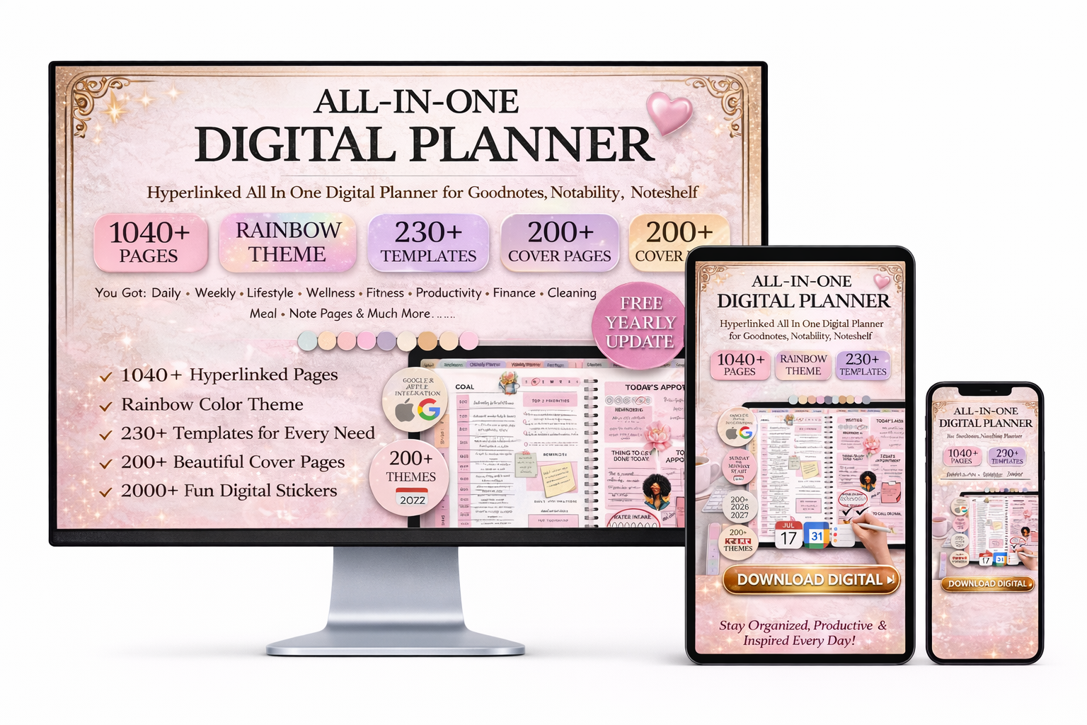 Digital Journal Blueprint Daily Weekly Monthly Planner for Organization Reflection Goal Planning Instant Download - FEMINE DIGITAL