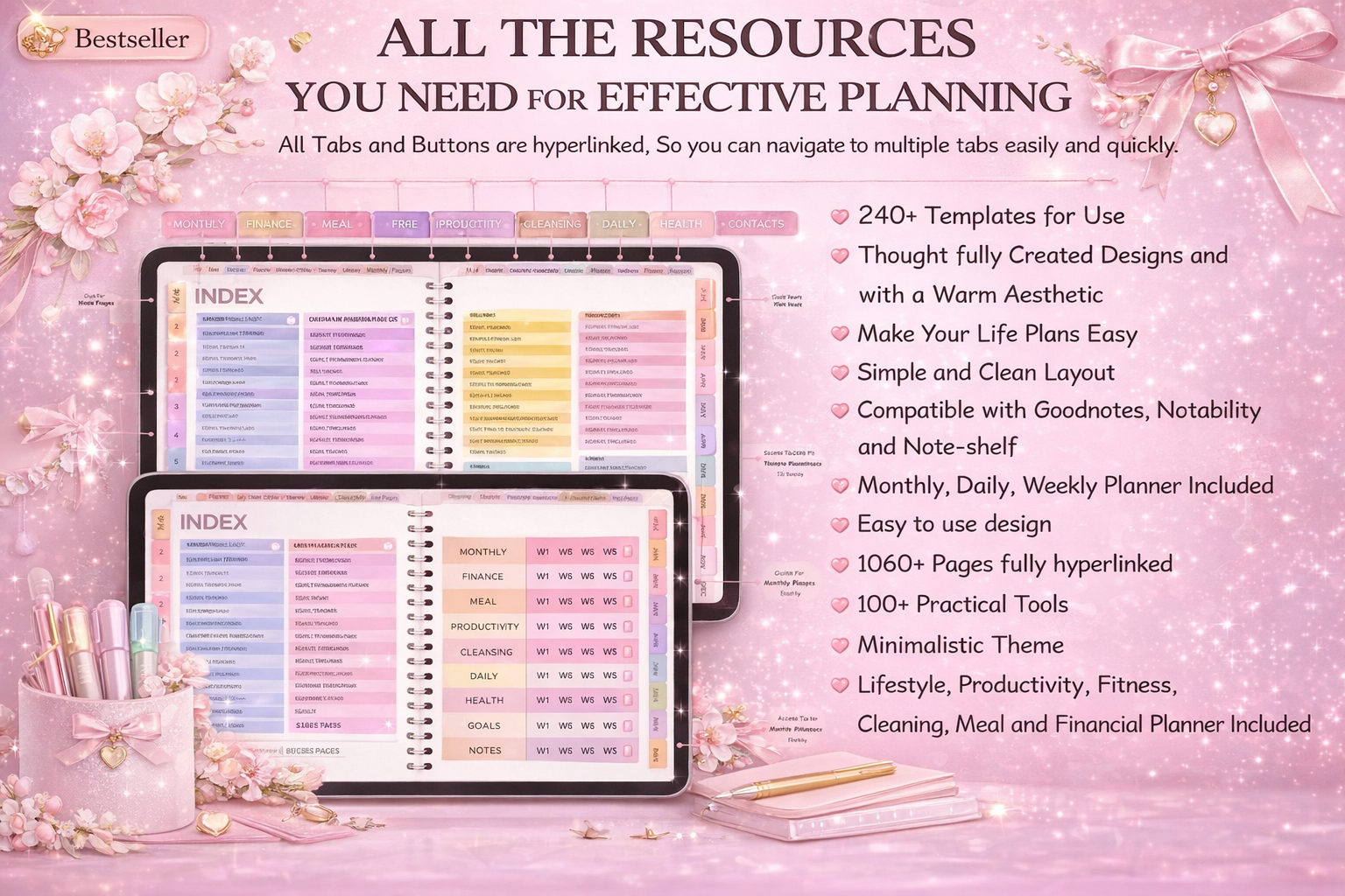 Digital Journal Blueprint Daily Weekly Monthly Planner for Organization Reflection Goal Planning Instant Download - FEMINE DIGITAL